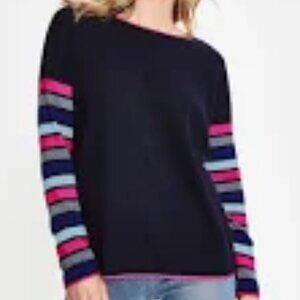 Boden Wool Cotton Knit Light Sweater Medium Blue Stripe Stretch Casual Cozy Fall